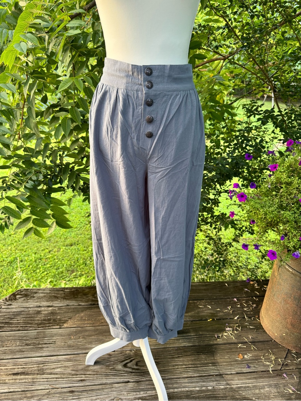 NWT Runcati Men’s (Unisex) XL Boho Harem Pants Gray Balloon Lantern Drawstring